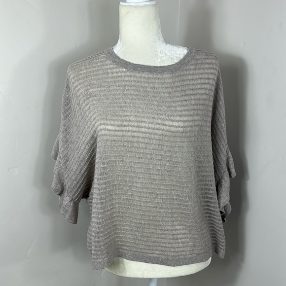 NAADAM Tan Taupe 100% Cotton Ruffle Batwing Short Sleeve Sweater Small - Picture 1 of 10